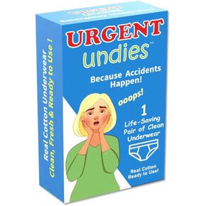 Urgent Undies Emergency Underwear. Fresh Clean Real Cotton Underpants, Always Ready When Accidents Happen! Great Gag Gift, Real Gift or Keep for Emergency Moments!