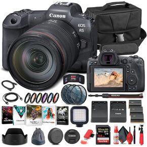 Canon EOS R5 Mirrorless Digital Camera with 24-105mm f/4L Lens (4147C013) + 64GB Memory Card + Case + Corel Photo Software + 2 x LPE6 Battery + External Charger + Card Reader + Light + More (Renewed)