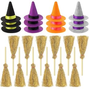 24 Pieces Halloween Mini Witch Hats Wine Bottle Covers Toppers and Mini Broom for Crafts Mini Halloween Decorations Wine Bottle Caps Felt Small Witch Hat for Halloween Party Favor Supplies in Kuwait