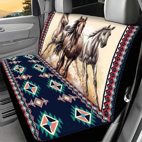 WELLFLYHOM Western Horse Car Accessories Bench Seat Cover for Truck for Women Men Aztec Geometric Rear Seats Protectors Saddle Blanket Seat Covers Universal Fit SUV Sedan Auto Decor