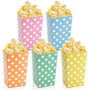 Whaline 30 Pack Polka Dots Popcorn Treat Boxes 5 Pastel Color Paper Candy Favor Boxes Cardboard Candy Containers for Birthday Bridal Baby Shower Party Favor Movie Night Supplies Decor, 3.5 x 6 Inch