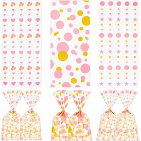 Labeol Cellophane Treat Bags Party Favor Bags Goodie Bags Clear Gift Bags Candy Bags Cookie Bags Black and Gold Cellophane Bags Graduation Birthday Wedding