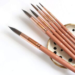 Premium Synthetic Watercolor Brush Set, Set of 6 Pointed Round Artist Paint Brushes, Sizes 2, 4, 6, 8, 10 and 12