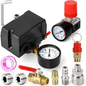 MEANLIN MEASURE Air Compressor Pressure Switch Control Valve 135-175 PSI 110V-240V 4-Way Replacement Parts with 0-180 Psi Air Compressor Regulator and Safety Pressure Relief Valve in Kuwait