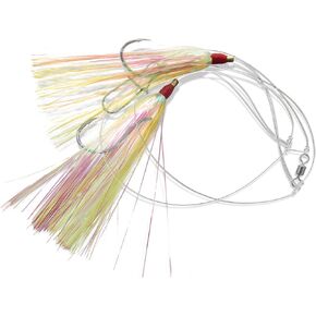 Uncle Mo’s Tackle - 1, 5 & 10 Pack Options - Fluke Flounder Hey Now Killer Hi-Lo Rig – MYLAR Teaser For Saltwater – BKK Black Size 3/0 Octopus Hook - 30lb Heavy Duty Mono 2ft long - Black Duo-Lock Snaps