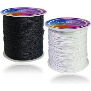 Ewparts سلسلة سوار لصنع السوار أسود + أبيض 2 لفة 1 مم 218 ياردة سلك نايلون أسود لحرف سوار الصداقة المكسيكية، الديكور، القلائد، مكرامية، صناعة المجوهرات 1 مم سلك خشخشة من الساتان in Kuwait