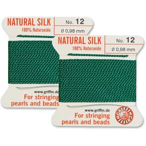 2 Pcs Griffin Natural Silk Beading Cord Thread and Needle Size 12 Green Color