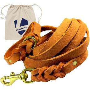 Braided Leather Dog Leash 10 Foot - Full Grain Heavy Duty Dog Leashes for Large Medium Small Dogs. 10 Ft Soft Leather Lead | Best for Training Hiking Walking Actual Size (Dark Brown) in Kuwait
