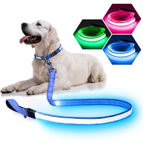 LED Light Up Dog Leash - 4 Ft USB Rechargeable Reflective Nylon Leash with Padded Handle - Flashing Luminous Glow Leashes for Large Medium Pets Night Safety Walking-Pink