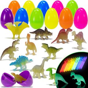 LILIMARREY Easter Eggs Prefilled with Mini Dinosaur Glow in The Dark with Glow Sticks for Kids, Easter Basket Stuffers with Toys for Boys and Girls, Easter Party Favors, Easter Hunt,Classroom