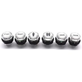 6 Pcs/Lot 28mm Arcade LED Push Buttons Illuminated Player 1P 2P Coin Start Select Lit Red with Microswitch for Arcade Machine Games Console Parts 5V