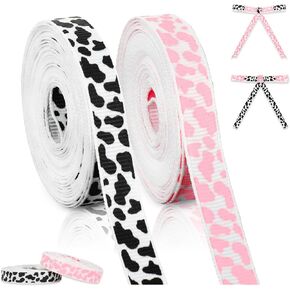 Whaline 2 Rolls Cow Print Ribbon 10 Yards 0.4 Inch Pink and Black Cow Grosgrain Ribbon Farmhouse Fabric Craft Ribbon for Wreath Bow Making Gift Wrapping Decor DIY Crafts