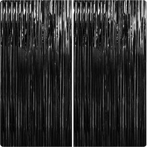 2 Pack 3.3x8.2 Feet Foil Fringe Backdrop Curtains, Tinsel Streamers Backdrops for Photoshoot, Blue Foil Fringe Curtain for Birthday Anniversary Bachelorette Baby Shower Party Decorations(Black)
