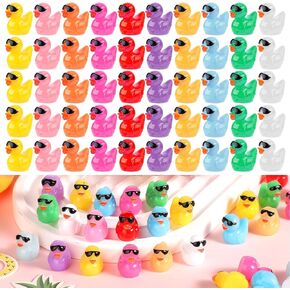100pcs Mini Resin Ducks, Tiny Colorful Ducks Mini Resin Ducks with Sunglasses Miniature Ducks for DIY Dollhouse Miniature Garden Potted Plant Decoration (10 Colors)