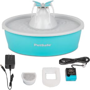 PetSafe Butterfly Cat Water Fountain with Pump & Filters-Cute Water Dispenser with 50 oz Capacity-Pump & Filters Keep Water Clean & Fresh-Filter Contains 2x More Carbon than Other Brands, Blue/White