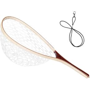 Kylebooker Fly Fishing Landing Net Wooden Frame Trout Fishing Net Soft Rubber Mesh for Catch and Release