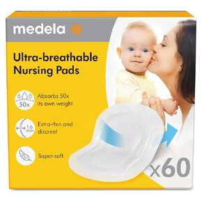 Medela Ultra-Breathable Nursing Pad | 60 Count, Highly Absorbent, Breathable and Discreet for Comfortable Wear