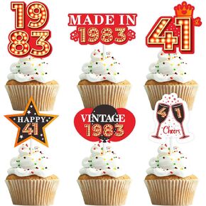 18pcs Red Fluorescence Glitter Dessert Cupcake Topper Cheer to Let’s Glow Crazy Made In 2008 Theme Decoration Supplies Happy 16th Birthday Anniversary Wedding Party Decor Supplies