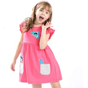 HYXFJITS HZYBABY Little Baby Girls Summer Casual Dresses for Kid Cotton Short Sleeves Flower Embroibed Dresses Outfit