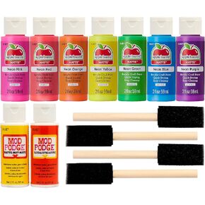 PROMOABN22 نيون، مجموعة مكونة من 13 قطعة يمكنك صنعها بنفسك تتميز بـ 7 ألوان، و2 سدادات أكريليك مود بودج و4 فرش إسفنجية، متعددة وصغيرة in Kuwait