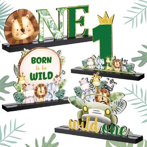 Baseball One Letter Sign Wooden Table Centerpiece First Birthday Party Decor Baby Shower Decor My Rookie Year Centerpieces Sport 1st Birthday Photo Prop for Kids(Jungle Animal)