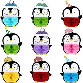 9 Pieces Penguin Honeycomb Centerpieces Penguin Birthday Decorations Party Table Centerpieces Honeycomb Table Topper for Winter Theme Baby Shower Birthday Party Supplies Arctic Polar Animal Decoration