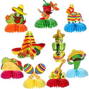 9 Pieces Fiesta Table Centerpieces Paper Mexican Honeycomb Decoration Colorful Cinco De Mayo Table Topper Decor for Carnivals Taco Tuesday Cactus Theme Party Photo Props Decoration Supplies
