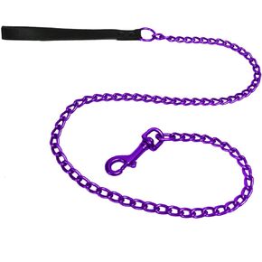 Platinum Pets 3mm Coated Chain Dog Leash with Leather Handle, Candy Apple Red