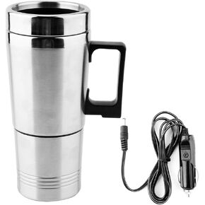 aqxreight - 350ML+150ML 12V Stainless Steel Car Heated Coffee Mug Coffee Cup Warmer Heated Mug Travel Cup