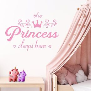 Princess Wall Decals, Pink Crown Wall Stickers for Nursery Bedroom, Girls Kids Room Wall Sticker Decor, Peel and Stick Wall Mural 18 x 13 inches