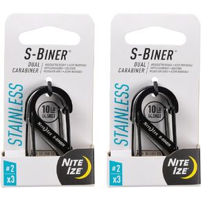 Nite Ize S-Biner Stainless Steel Dual Carabiner - Size 2 - Black/Stainless - 6 Count (2 Pack)