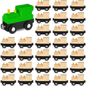 30 Pcs Unfinished DIY Wooden Trains Unpainted Train Cars Toys for Railway Paint Project, Birthday Party Theme Decorations Crafts Supplies(Classic)