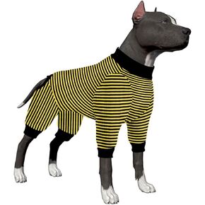LovinPet Dog PJS Clothes for Large Dogs - Pitbull Pure Cotton Yellow and Black Stripe Dog Shirt, 4-Legged Design, Full Body Coverage, for Big Dogs, Large Breed Dog PJ's,XL
