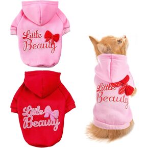 قطعتان من سترة بغطاء للرأس للكلاب، ملابس للحيوانات الأليفة باللون الوردي والأحمر، سترة بقلنسوة للكلاب مع فتحة للحزام، سترة صغيرة جميلة للحيوانات الأليفة لعيد الحب وعيد الميلاد للسلالات الصغيرة والمتوسطة مقاس L in Kuwait