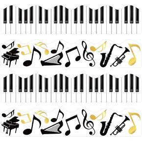 AnyDesign 69 FT Musical Notes Bulletin Board Borders Black White Gold Musical Keyboard Trimmer Self-Adhesive Music Border Trim Stickers for School Classroom Music Room Wall Decor Home Decoration