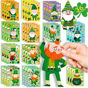 36 Sheets St. Patrick's Day Stickers for Kids, Leprechaun and Shamrock Make a Face Stickers, St. Patrick's Day Party Supplies, Party Favors, and Gifts for Boys and Girls