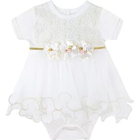 Taffy Baby Girl Newborn Gold Glitter Floral Short Sleeve Unique Tutu Bodysuit