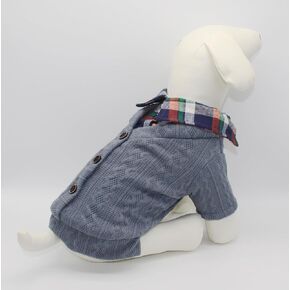 Pet Dog Puppy Cat Clothes Sweaters with Shirt Collar Buttons Pink Blue - Noah (Large, Blue)