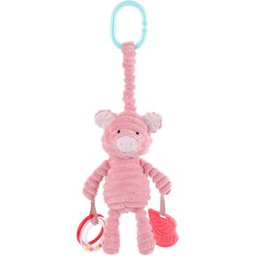 Apricot Lamb Baby Stroller or Car Seat Activity and Teething Toy, Features Plush Pig Character, Gentle Rattle Sound & Soft Teether, 8.5 Inches
