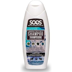 Soos Pet Dog Shampoo for Cats and Pets Mineral Rich Mud Natural Dead Sea Cruelty Free Fast Absorbing Skin Cooling First Aid Antib-acterial and Antif-ungal Odor Remover - 1x Pet Shampoo (500ml)