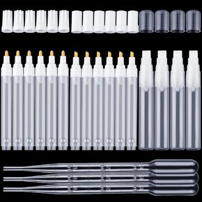 16 Pcs Refillable Acrylic Paint Markers 3 mm 6 mm 15 mm Empty Acrylic Markers White Refillable Paint Pen Round Tilted Flat Head Fillable Paint Pen with 3 ml Dropper for Oil Water Ink Art Painting Kit