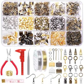 Swpeet 1490Pcs Jewelry Making Supplies Kit with Jewelry Making Tools, Jewelry Pliers, 4 Color Jewelry Wires and 38 Styles Jewelry Findings, Helping Hands Magnifier Necklace Chain Awl Tweezers Scissors in Kuwait