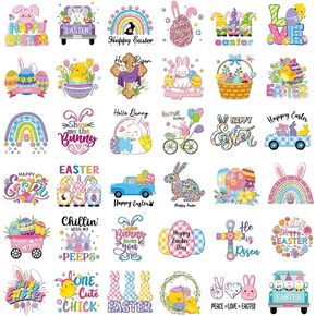 36 Sheets Easter Iron on Patches Clothing Iron on Transfers Bunny Egg Gnome Truck Pink Heat Transfer Stickers for T-Shirt Jacket Pillow Covers Backpack Hoodies DIY Decorations