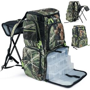 PLAY-KING Fishing Backpack Tackle Box Bag with Rod Holder Boxes 60L Foldable Fishing Chair, perfect for Outdoor, used by Men