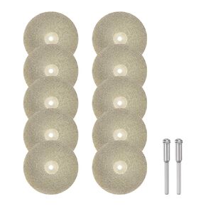 10pcs Diamond Cutting Wheel 40mm Full Sand Diamond Wheels Cut Off Discs Diamond Coated Cutting Wheel Replacement with 2pcs 3mm Mandrel for Rotary Tools