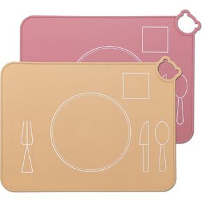 Silicone Baby Placemat, Kids Placemats for Dining Table, Montessori Place Mat, Waterproof Table Mat for Toddler, Set of 2 (Beige+Powder) in Kuwait