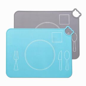 Silicone Baby Placemat, Kids Placemats for Dining Table, Montessori Placemat, Non Slip Placemat for Toddler, Waterproof, Washable, Portable Placemat Set of 2 (Beige+Powder)