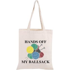 PWHAOO Knitting Project Bag Hands Off My Ball Sack Knitting Humor Gift Yarn Bag Knitting Bag Mothers Day Gift