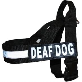 DEAF DOG Nylon Strap Service Dog Harness No Pull Guide Assistance comes with 2 reflective DEAF DOG removable patches. Please measure your dog before ordering.