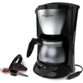 ماكينة صنع القهوة في السيارة 5 أكواب مع ولاعة سجائر لشحن السيارة، ماكينة صنع القهوة للسفر 24 فولت مع تسخين سريع، إبريق من الفولاذ المقاوم للصدأ، متوافقة مع القهوة المطحونة للقيادة RV (أسود فضي) in Kuwait